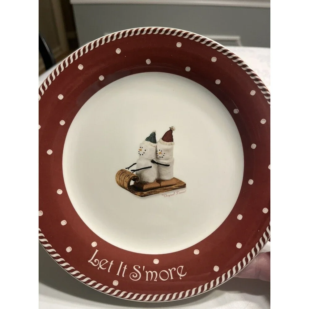 4pc Nikko The S’mores Snowman Skiing Sledding 8” Sandwich/Dessert Plates